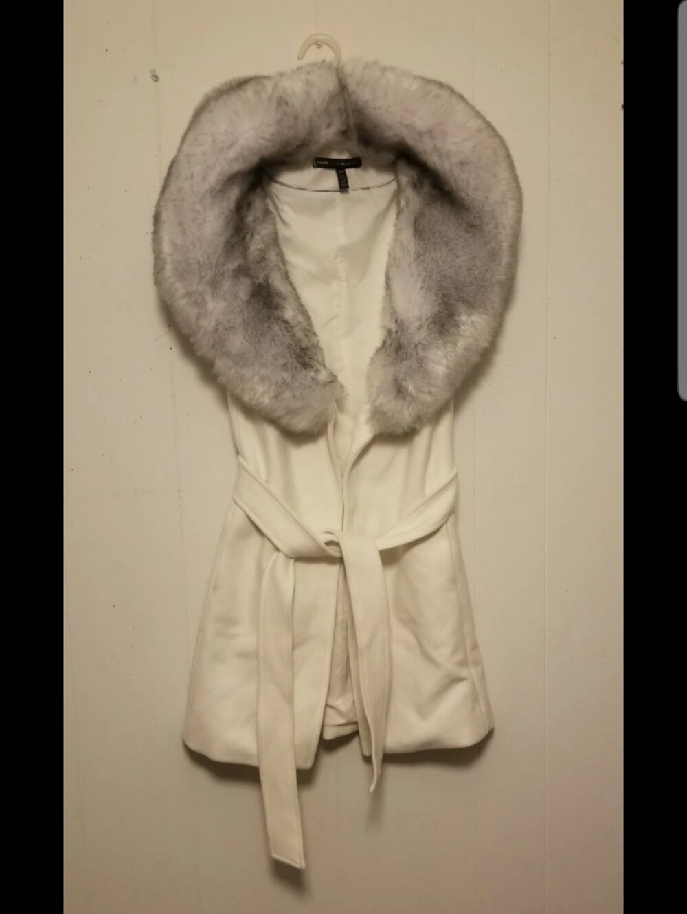 White House Black Market Women's Cream Faux Fur-Trim Coat - S/M